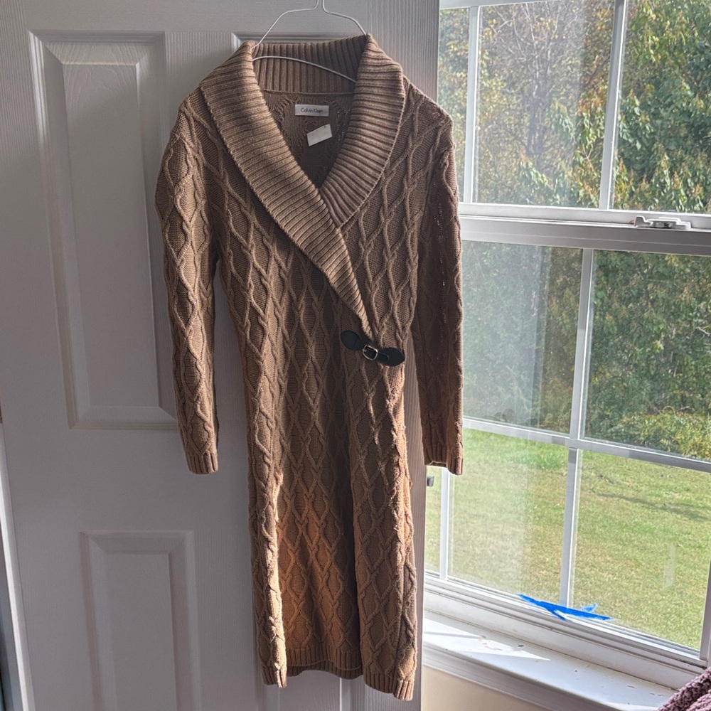 Calvin Klein Collection Tan Cable Knit Cardigan